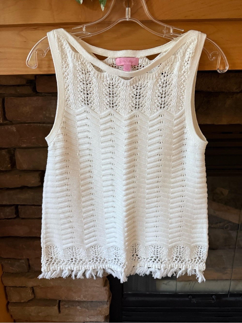 Lilly Pulitzer White Crochet Cotton Fringe Tank Top Sweater Size Small